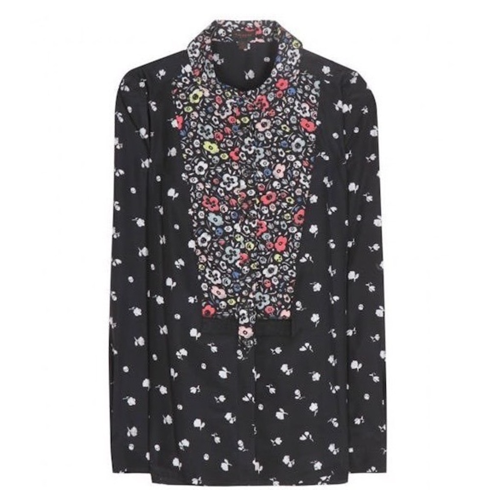 Coach New York Skull Floral Print Blouse‎ Size 6 | Dark Floral Gothic Button